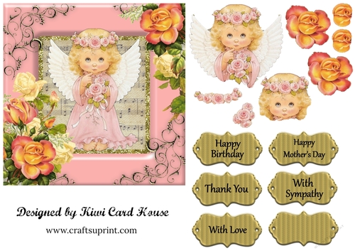 Baby Angel Rose Decoupage Card Front