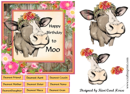 Happy Birthday to Moo Decoupage Card Front