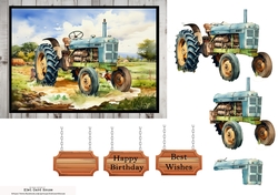 Decoupage Vintage Tractor - Blue
