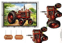 Decoupage Vintage Tractor - Red