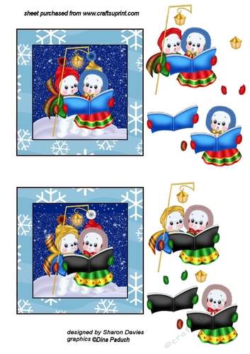  snowmen carol singers toppers sheet