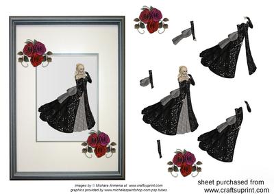 Elegant Lady in Black Frame with Red Roses
