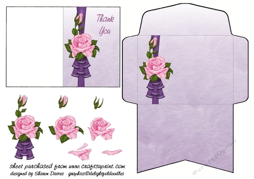 pink rose thank you mini card and envelope