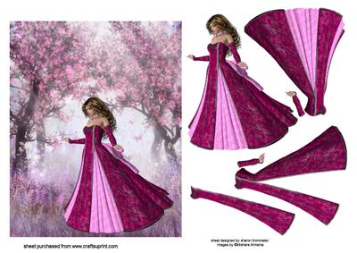 Lady in Pink in Blossom Garden Step by Step