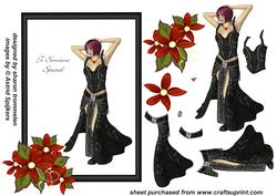 Lady in Black with Red Flowers