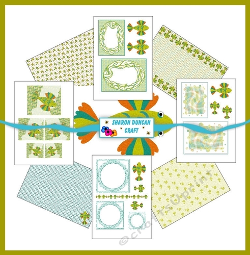 SOMETHING FISHY - Toppers and Papers with a fishy theme.  9 sheets - GREEN 