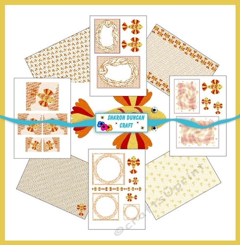 SOMETHING FISHY - Toppers and Papers with a fishy theme.  9 sheets - ORANGE