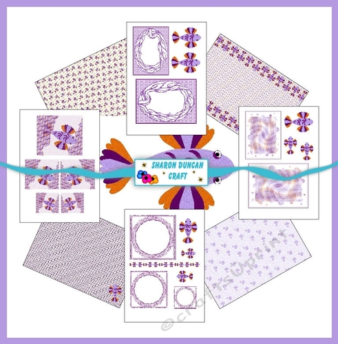 SOMETHING FISHY - Toppers and Papers with a fishy theme.  9 sheets - PURPLE
