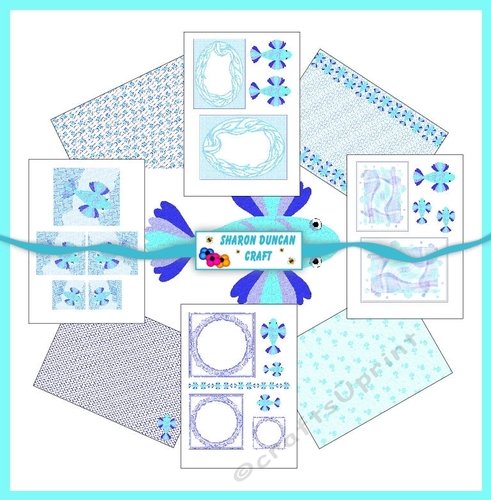 SOMETHING FISHY - Toppers and Papers with a fishy theme.  9 sheets - TURQUOISE