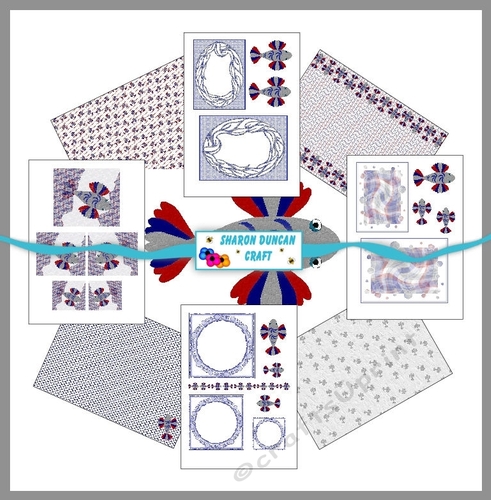 SOMETHING FISHY - Toppers and Papers with a fishy theme.  9 sheets - GREY