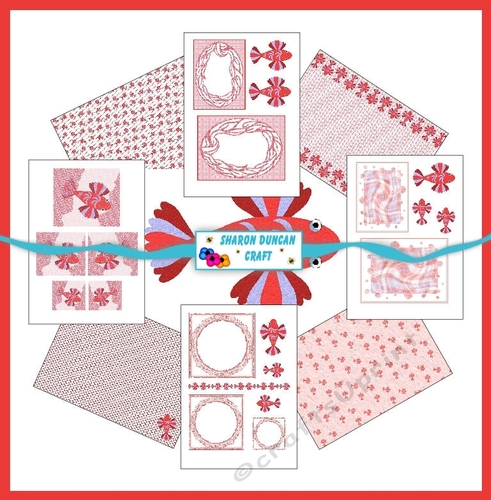 SOMETHING FISHY - Toppers and Papers with a fishy theme.  9 sheets - CRIMSON