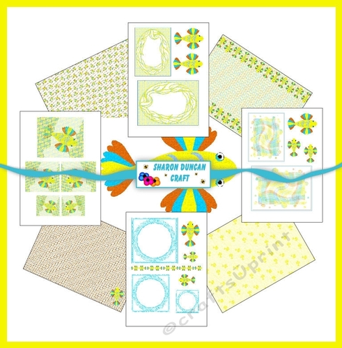 SOMETHING FISHY - Toppers and Papers with a fishy theme.  9 sheets - YELLOW