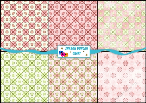 Pretty Papers - 6 x A4 background papers - red and green