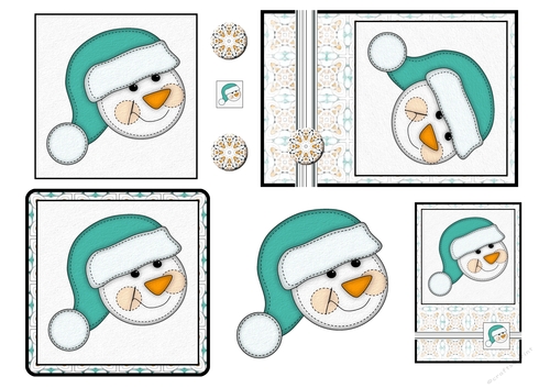 Christmas Stitches - Snowman topper sheet - A4 - Blue