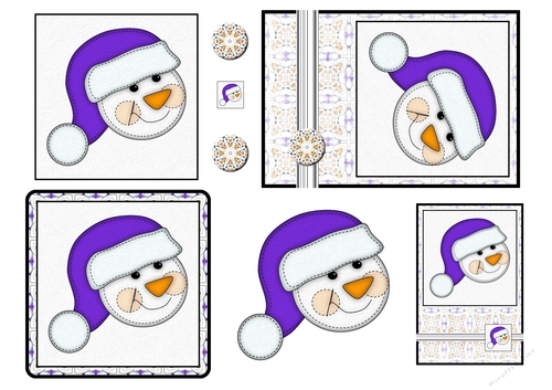 Christmas Stitches - Snowman topper sheet - A4 - Purple