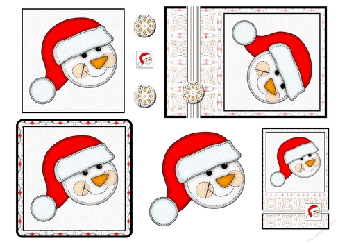 Christmas Stitches - Snowman topper sheet - A4 - Red