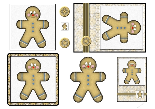 Christmas Stitches - Gingerbread  topper sheet - A4 - Blue