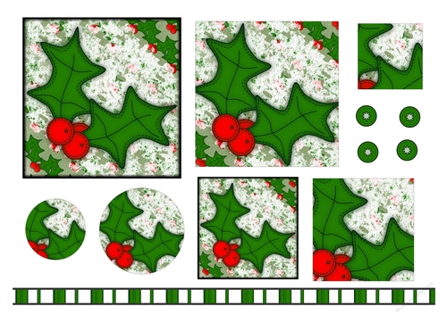 Christmas Stitches - Holly layered topper with ribbon - A4