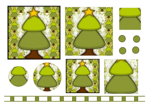 Christmas Stitches - Christmas Tree  layered topper with ribbon - A4