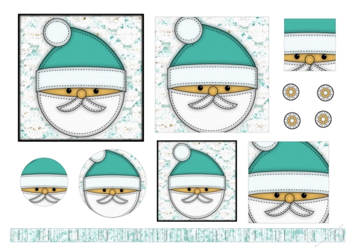 Christmas Stitches - Santa layered topper with ribbon - A4 - Blue