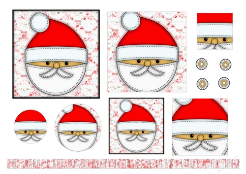 Christmas Stitches - Santa layered topper with ribbon - A4 - Red
