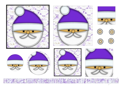 Christmas Stitches - Santa layered topper with ribbon - A4 - Purple