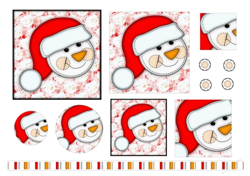 Christmas Stitches - Snowman layered topper with ribbon - A4 - Red