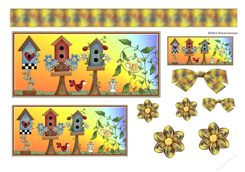 Home Tweet Home Topper Sheet - A4 - Birdhouse Trio - set 1
