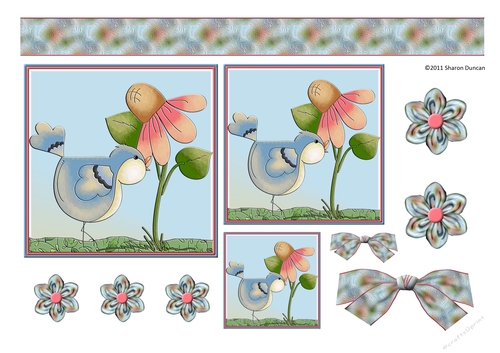 Home Tweet Home Topper Sheet - A4 - Bird pink flower - set 1