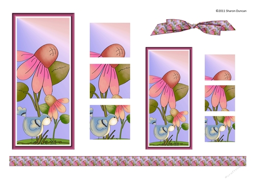 Home Tweet Home Topper Sheet - A4 - Bird pink flower - set 2