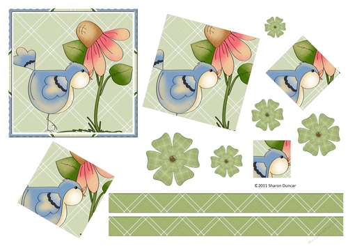 Home Tweet Home Topper Sheet - A4 - Bird pink flower - set 3