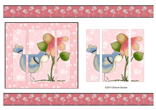 Home Tweet Home Topper Sheet - A4 - Bird pink flower - set 4