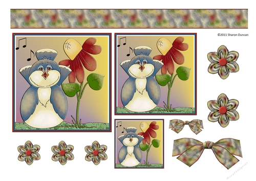 Home Tweet Home Topper Sheet - A4 - Bird red flower - set 1