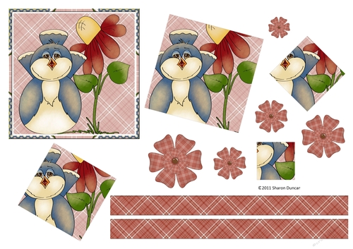 Home Tweet Home Topper Sheet - A4 - Bird red flower - set 3