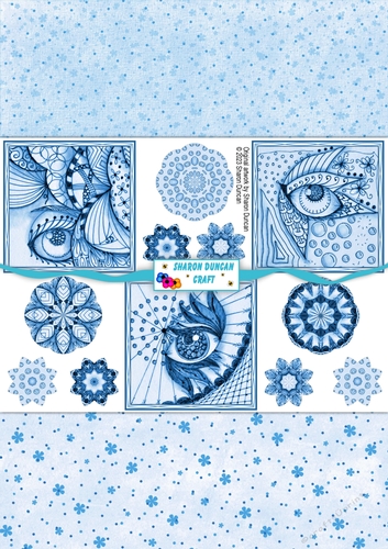 Doodle Eye Toppers and Backing Papers - 3 sheets - blue