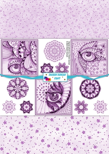 Doodle Eye Toppers and Backing Papers - 3 sheets - lilac