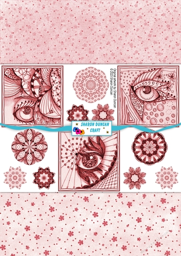 Doodle Eye Toppers and Backing Papers - 3 sheets - red