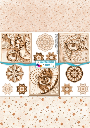 Doodle Eye Toppers and Backing Papers - 3 sheets - sepia
