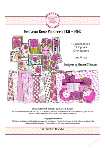 34 piece Papercraft/Digital Craft Kit - Nouveau Rose Pink - Toppers, papers and more