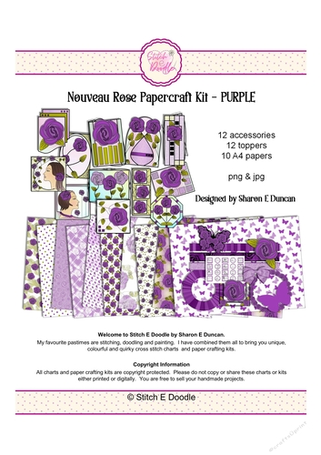 34 piece Papercraft/Digital Craft Kit - Nouveau Rose Purple - Toppers, papers and more