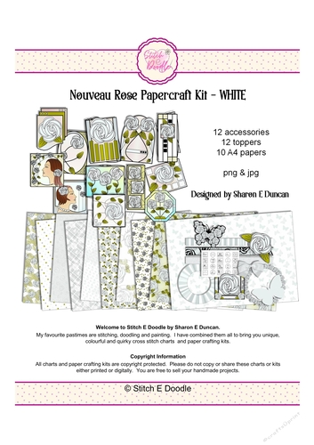 34 piece Papercraft/Digital Craft Kit - Nouveau Rose White - Toppers, papers and more