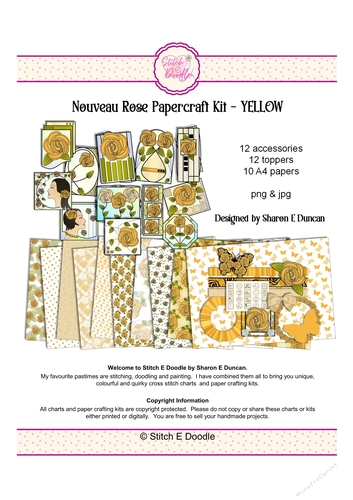 34 piece Papercraft/Digital Craft Kit - Nouveau Rose Yellow - Toppers, papers and more