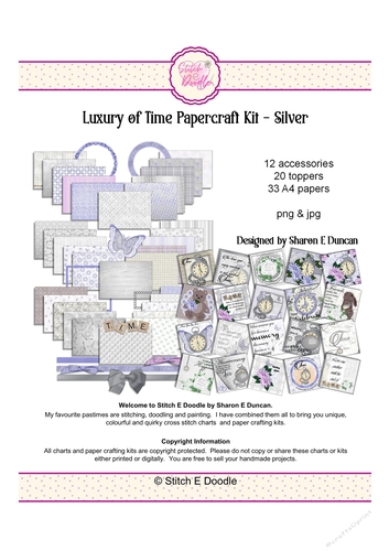 65 piece Papercraft/Digital Craft Kit - Luxury of Time Silver - Toppers, papers and more