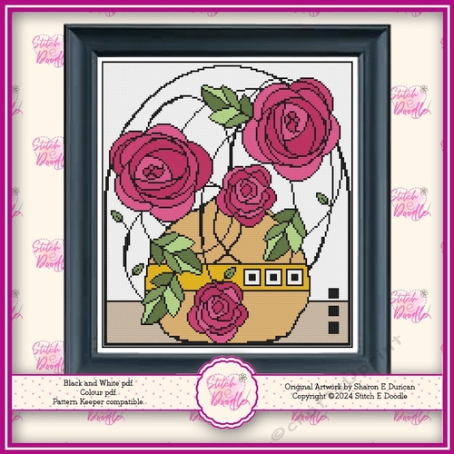 Nouveau Rose Cross Stitch Chart - PINK- Colour Chart - Pattern Keeper Compatible