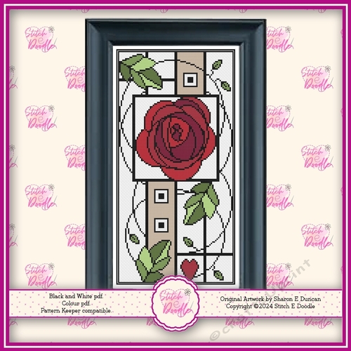 Nouveau Rose Cross Stitch Chart - RED- Colour Chart - Pattern Keeper Compatible