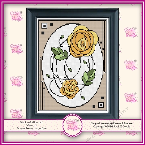 Nouveau Rose Cross Stitch Chart - YELLOW- Colour Chart - Pattern Keeper Compatible