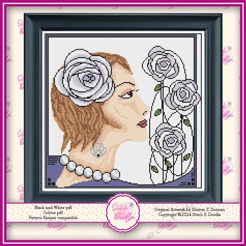 Nouveau Rose Cross Stitch Chart - LADY IN WHITE - Colour Chart - Pattern Keeper Compatible