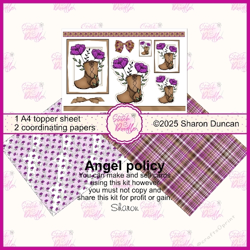 Western Boot with Flowers. Toppers and papers.  3 x A4 printable pages.  Brown