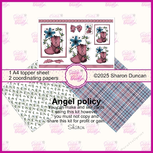 Western Boot with Flowers. Toppers and papers.  3 x A4 printable pages.  Pink