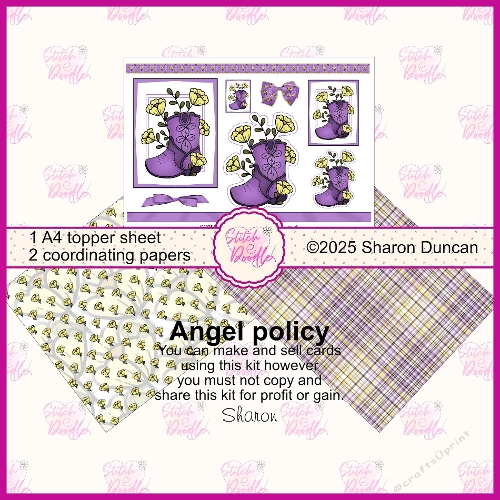 Western Boot with Flowers. Toppers and papers.  3 x A4 printable pages.  Purple